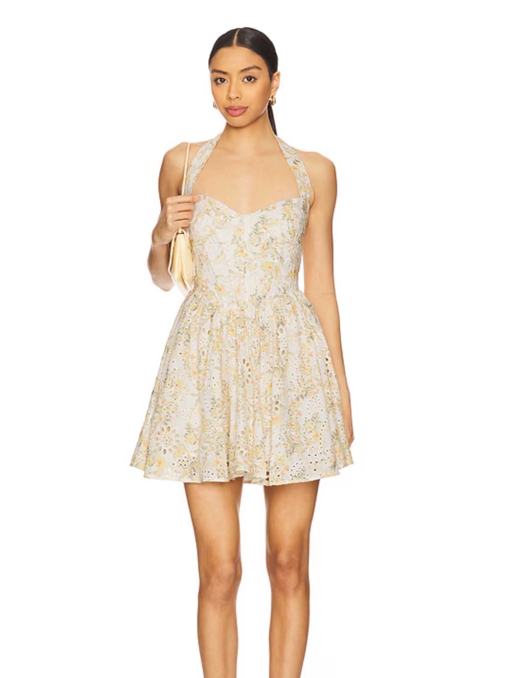 Bardot Pollie Halter Dress Yellow White Floral